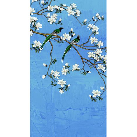 Poster intissé - arbre a fleurs blanches et ciel bleu - 150 x 270 cm (1/3)