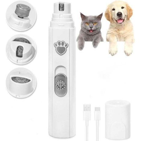 Elektrischer Nagelschleifer für Katzen und Hunde, 2 Geschwindigkeiten, wiederaufladbarer Hundenagelschleifer, leise, 45 dB, 3 Anschlüsse, geeignet für große, mittelgroße und kleine Hunde/Katzen (weiß) (1/4)