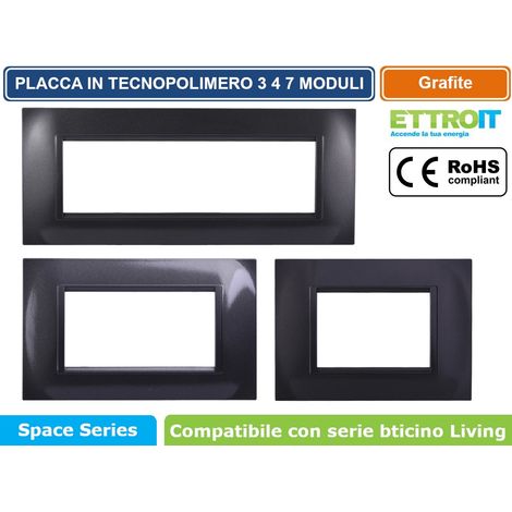 Placca Plastica Quadrata Serie Space 4P Colore Acciaio Scuro Compatibile Con Bticino Living Light (1/4)