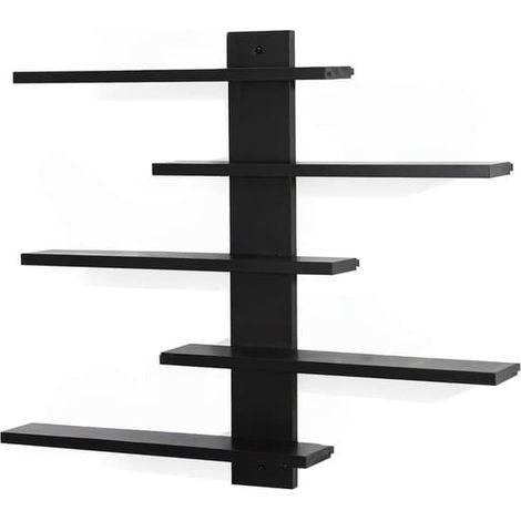 Étagère murale flottante à 5 niveaux pour figurines d'anime, poupées et plantes - Noire (1/2)