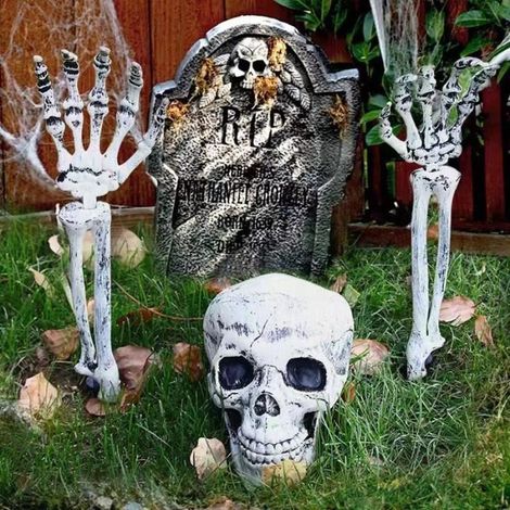 Lot de 6 décorations Halloween crâne squelette os main avant-bras effrayant maison hantée fête enfants (1/4)