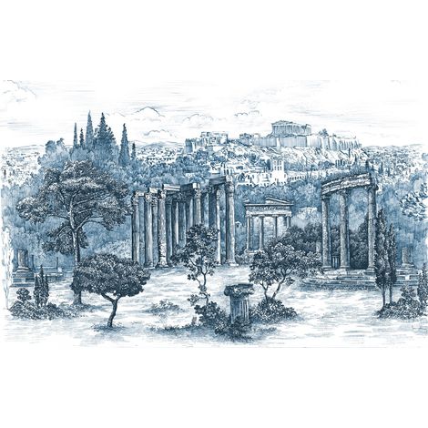 papier peint panoramique montagnes avec des arbres bleu - Komar (1/3)