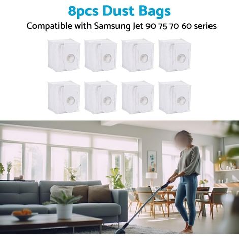 8er-Pack Ersatzstaubbeutel für Samsung VCA-ADB90 Akku-Stielstaubsauger Jet 70, 75, 90 Serie Reinigungsstation Basis Staubbeutel Zubehör Ersatzteile