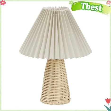Lampe de table plissée LED lampe de bureau style vintage avec base en rotin pour chambre salon table de chevet décor de crèche (1/4)