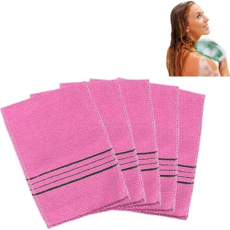Juego de 5 guantes exfoliantes, Paños exfoliantes, Elimina las células muertas de la piel, Toallas de baño, Guantes de baño a rayas, 20 x 14 cm (1/5)
