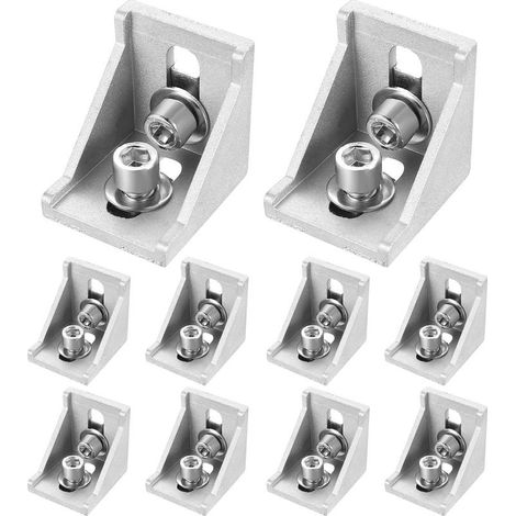 10 Pcs Equerre Profilés en Aluminium, Matériel de Fixation Angulaire 40x40, Supports Profilé Aluminiums, Profilé Alu équerre Fixation, Supports d'Angle Rainure 8 en Extrusion Aluminium 40x40