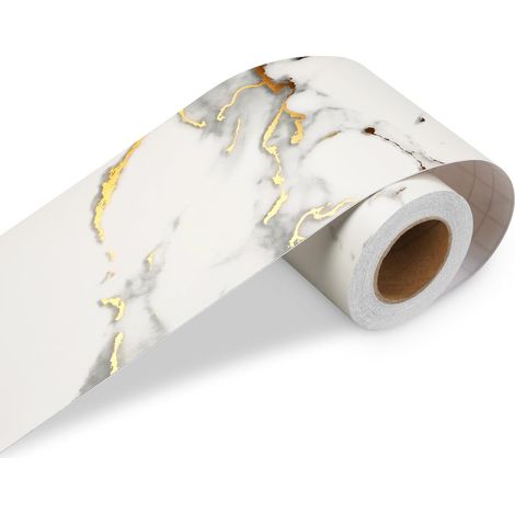Frise Murale Adhésive Marbre Blanc Doré 7.6cm x 1500cm Bordure de Papier Peint Autocollant Pour Miroir Lavabo Murs Bande Décorative Résistante à l'Eau Plinthe Cuisine Décoratif Élégant (1/5)
