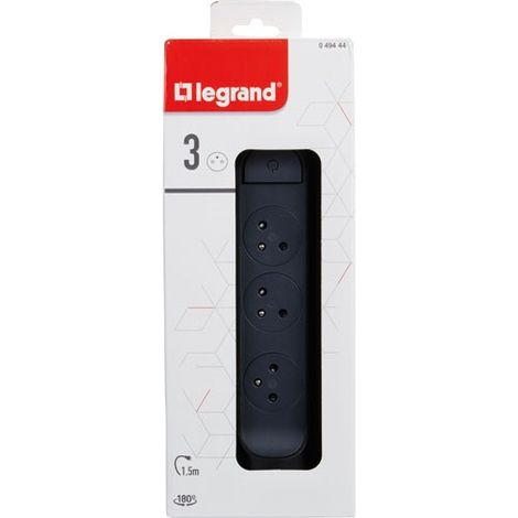 LEGRAND - PROLUNGA PRESA ROTANTE CON 3 PRESE DI ALIMENTAZIONE SUPERFICIALI E INTERRUTTORE CON CAVO 1,5M - NERO E GRIGIO SCURO