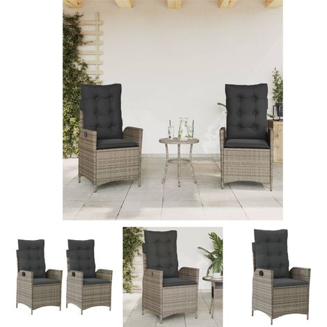 The Living Store Gartensessel mit Kissen 2 Stk. Verstellbar Grau Poly Rattan - Gartenstühle (1/5)