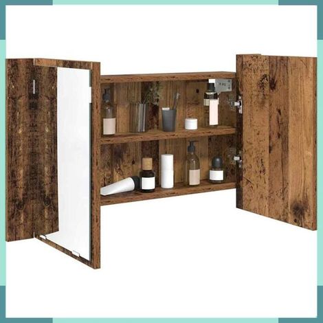 886226 Armoire Miroir de Salle de Bain Bois Ancien 80 x 12 x 45 cm (1/5)