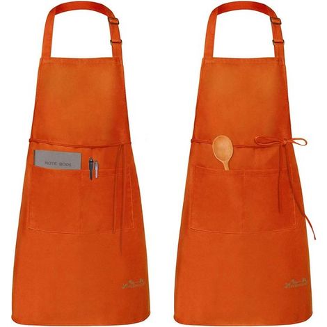 Grembiule - Confezione da 2 grembiuli impermeabili - Grembiule da cucina con tasche - Grembiule da cucina regolabile - Grembiule da barbecue - (Arancione) (1/5)