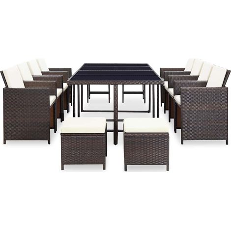 Maison Exclusive - Set da Pranzo da Giardino 13 pz con Cuscini Polyrattan Marrone (1/5)