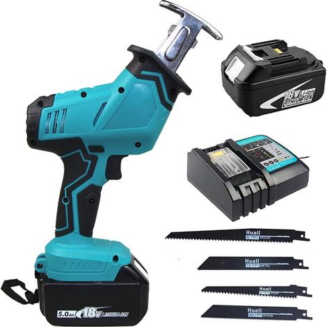 Scie alternative sans balais, 4 lames de scie, lame à changement rapide, vitesse variable 0-2800SPM, scie électrique sans fil haute puissance, compatible avec la batterie Makita, pour métal, PVC, bois
