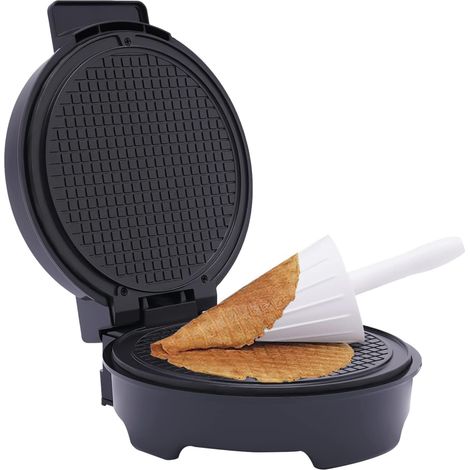Gojoy – Gaufrier électrique 1000W pour gaufres minces – Plaque antiadhésive 20 cm – Cône pour croissants – Voyant lumineux