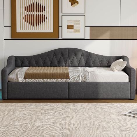 letto contenitore 90x200 con LED imbottito grigio OKMYHOME (1/5)