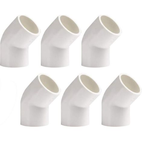 Raccords de plomberie sous pression - Lot de 6 coudes à 45° de 20 mm de diamètre, raccords de tuyauterie en PVC, adaptateurs, connecteurs blancs (1/5)
