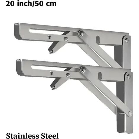 (Acier inoxydable 14 pouces) 2 supports d'angle triangulaires pliables, robustes et réglables, pour fixation murale, banc, table ou étagère. (1/5)