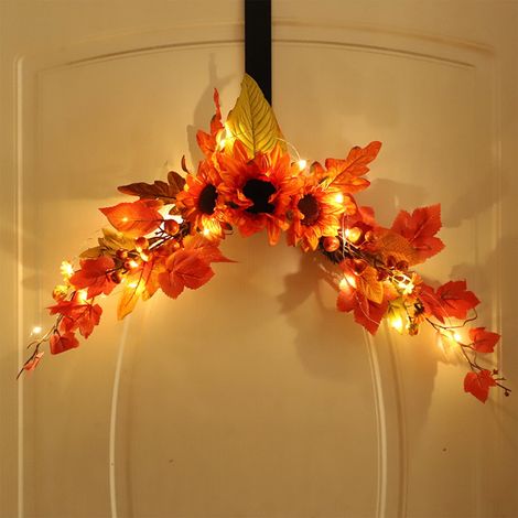 Guirlande Artificielle - Tournesols Orange et Feuilles d'Érable - Décoration Porte Mur Arche Mariage - 45 x 7 x 30 cm - 1 Pièce (1/5)