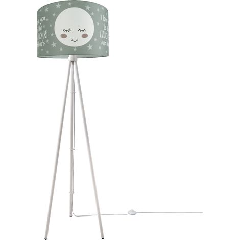 Paco Home Luminaria Habitación Infantil Lámpara De Pie  Con Luna Deco Lámpara Pie E27  Tres Patas Blanco,  Gris (Ø45.5 cm)
