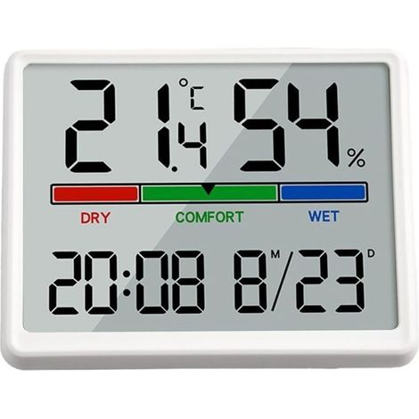 Horloge murale numérique avec grand écran LCD – Heure, date, température et humidité – Fonctionne sur piles, utilisation murale et sur table (1/4)