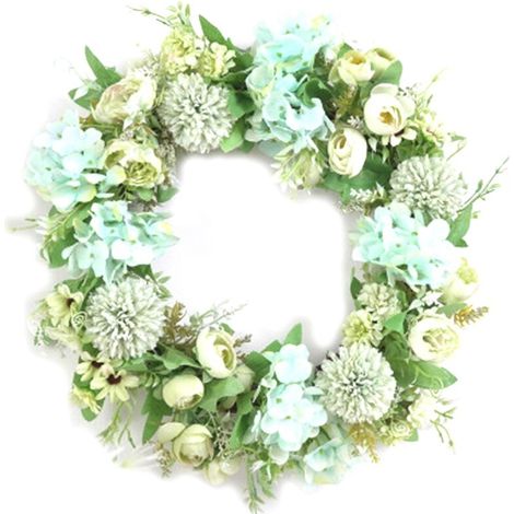Couronne artificielle verte claire - Décoration de porte, composition florale, décoration de mariage, à suspendre.-AquaForge (1/5)