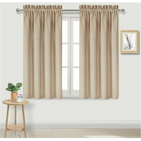 Bedroom beige blackout curtain rod pocket insulation energy-saving curtains width 38x length 45 inch 2 pieces (1/4)