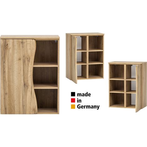 Unterschrank mit Regal KAHLA-03 in Wotan Eiche Nb. und Front mit Baumkantenoptik, B/H/T: ca. 60/79/35 cm (1/5)