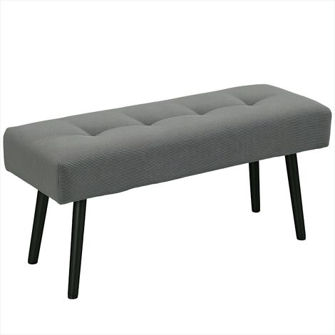 Bout de lit capitonné en velours côtelé gris, 100 x 36 cm, pieds acier noir, charge 220 kg (1/5)