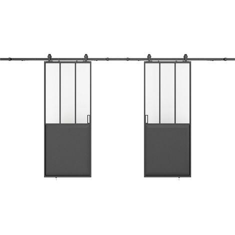 Porte scorrevole doppia atelier esterno muro Nero e Vetro temperato 2 x H205 x L63 cm - ARTISTO II