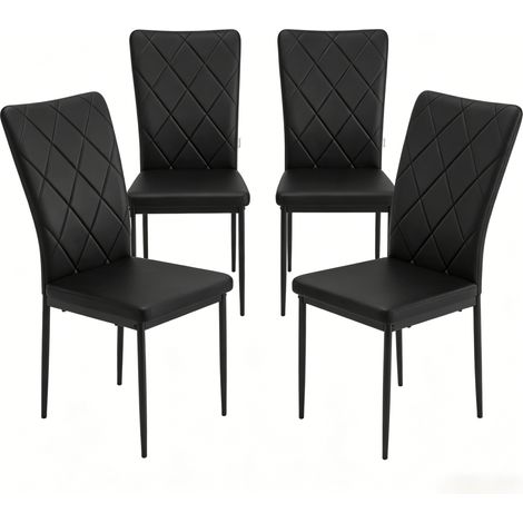 Set di 4 sedie da pranzo imbottite in similpelle nera con gambe in metallo MODENUIT (1/5)