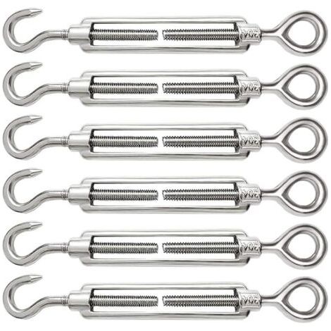 6 Pièces Tendeur Cable M6 Tendeur Cable Inox 304 Réglable Crochet de Ridoir et Oeil pour Tendeur de Fil Cable Acier Corde Crochet Tendeur Accessoires (1/5)