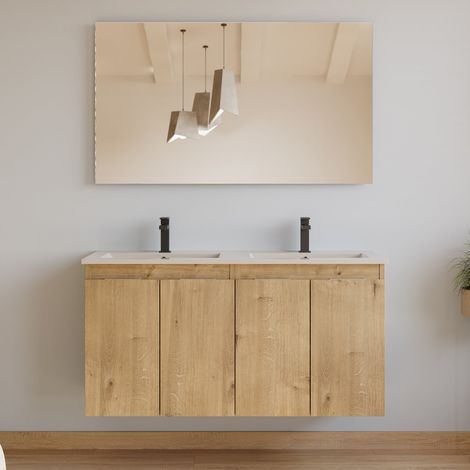 Meuble de salle de bain 120cm double vasque - 4 portes - roble nudos (chêne clair) - ROSIE
