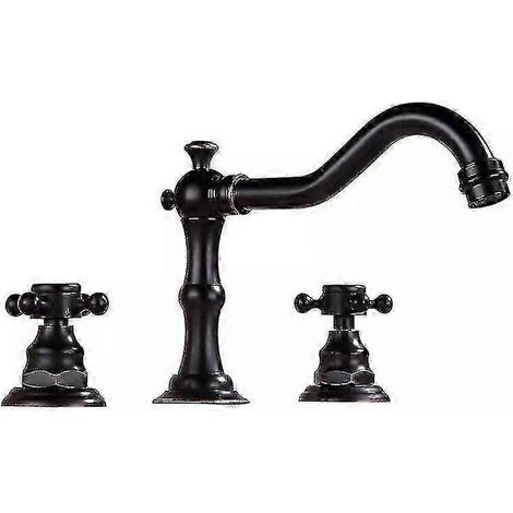 Robinet de salle de bain en laiton à entraxe large de 20 cm (8 po) avec 3 trous, finition polie, pour lavabo (1/5)