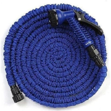 Tuyau d'arrosage extensible 60m Bleu - Pistolet 7 fonctions (1/2)