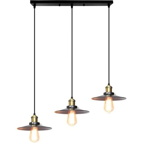 E27 Rétro Lustre Suspension en Métal avec 3 Têtes Lampe Suspension Industrielle Vintage pour Salon Chambre Cuisine (1/4)