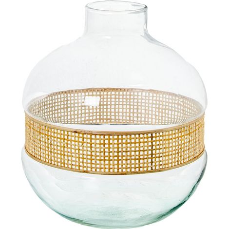 Vase en Verre avec Osier Transparent et Naturel 21 x 21 x 23 cm (1/2)