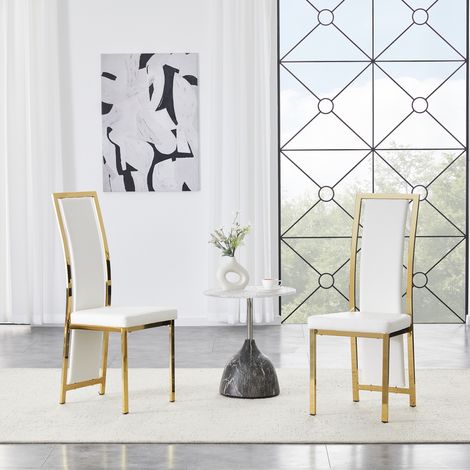 Esszimmerstühle 109 cm in Weiß/Gold, 2er-Set, aus PU mit Metallgestell (1/5)