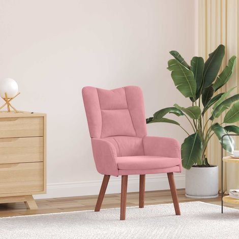 Fauteuil relaxant en velours rose avec pieds en bois massif 63 x 67 x 94 cm - PANGIVO (1/5)