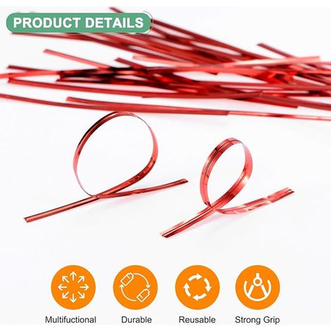 Metal Twist Ties, 15cm Metallic Twist Ties for Christmas Decoration/Party/Garden Plant/Gift Wrap/Cake, Reusable Twisted Ties Red
