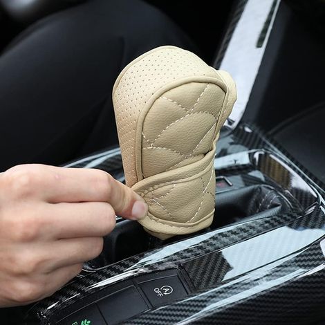 Car gear shift knob cover, breathable PU leather protective cover for car interior (1/4)