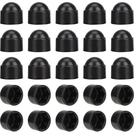 M10-Mutternabdeckungen für 17-mm-Schlüssel, schwarz, 50 Stück. Lochstopfen. Sechskantmutternabdeckungen. Schraubenabdeckungen. Dekorative Mutternabdeckungen. (1/5)