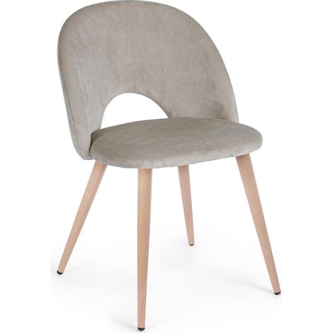 Chaise en velours taupe et pieds en acier Mania - Lot de 4 (1/5)