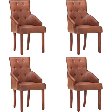 vidaXL Sillas de comedor 4 unidades cuero de cabra auténtico marrón (1/4)