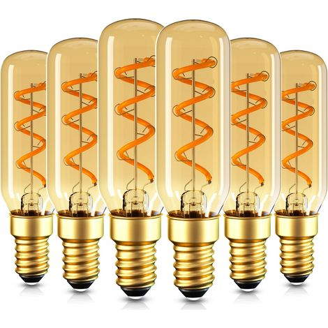 Ampoules LED Edison Vintage E14 T25 3W Blanc Chaud 2200K Antique à Filament Spiralé, 3W equivalen a 25W, Ampoule Rétro pour Café, Bar, 85MM, Verre Ambré, 150LM, CRI90+, Lot de 6 (1/5)