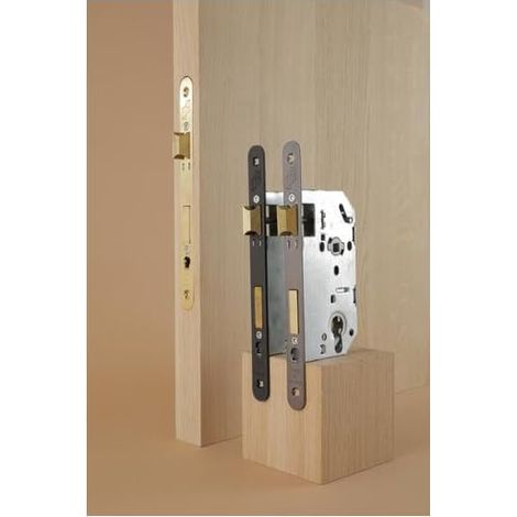 Serrure Encastrable SE 50 - Têtière Bouts Carrés Chromée Noir Mat - Système de Retournement - Coffre Acier - Fermeture à Deux Tours - Axe 50 mm - Noir (1/5)