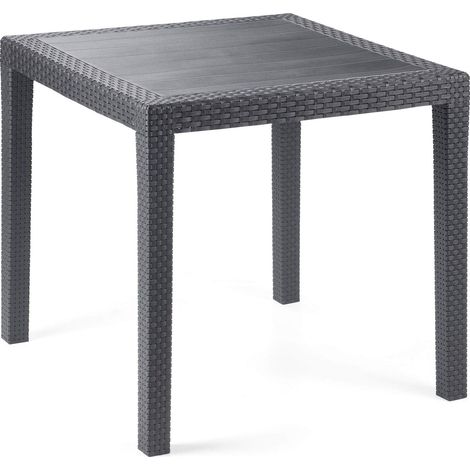 Table d'extérieur Agrigento, Table de jardin carrée, Etagère fixe effet rotin, 79x79h72 cm, Anthracite (1/5)