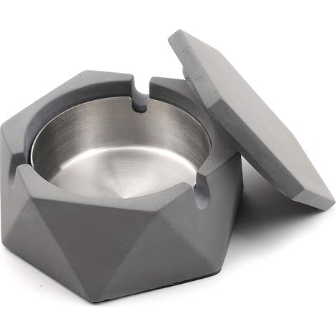 Cendrier d'extérieur géométrique en béton avec couvercle et cuve intérieure en acier inoxydable, style nordique (1/5)