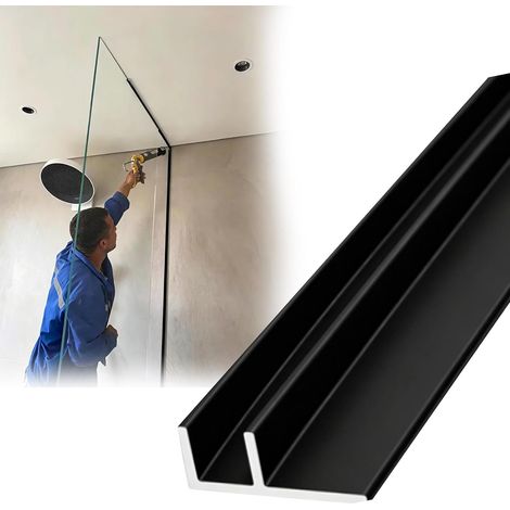 Panneau de douche fixe pour porte sans cadre en forme F, rail (1/5)