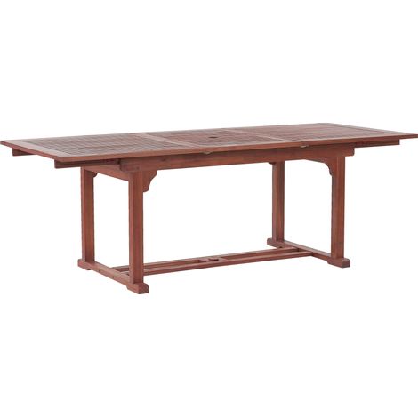 Mesa de comedor para exterior en madera de acacia oscura 160 x 220 x 90 cm con tapa extensible Toscana