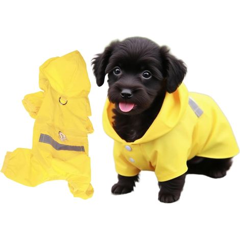 Dog Rain Jacket - Dog Raincoat - Rain Jacket with Hood - For Small Dogs - Lightly Reflective - With Leash Hole - Pulling Suit - Clothing